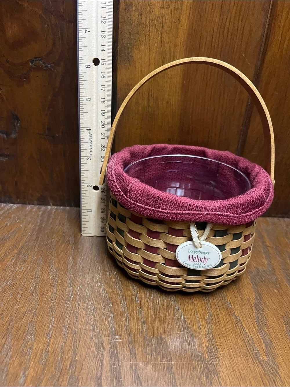 Longaberger Woven Melody 2003 Tree Trimming Basket-Burgundy Liner and Protector